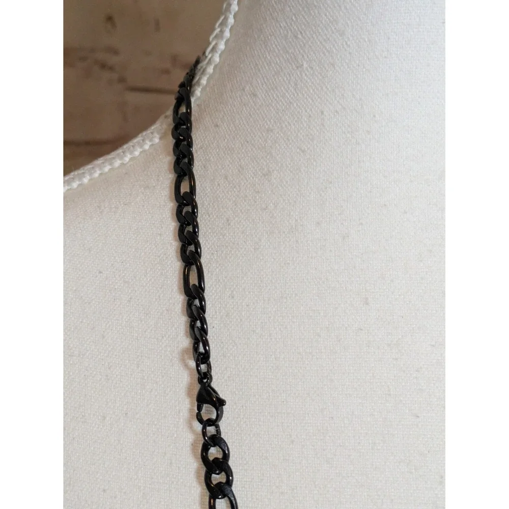 Abstract Mother Of Pearl Pendant Necklace Mosaic Style Artsy Artisan Black Chain